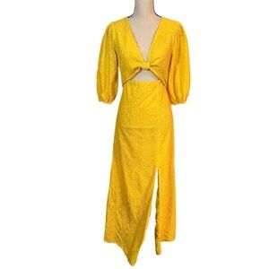Anthropologie Hutch Yellow Eyelet Cut-Out Maxi Dress Sz-4